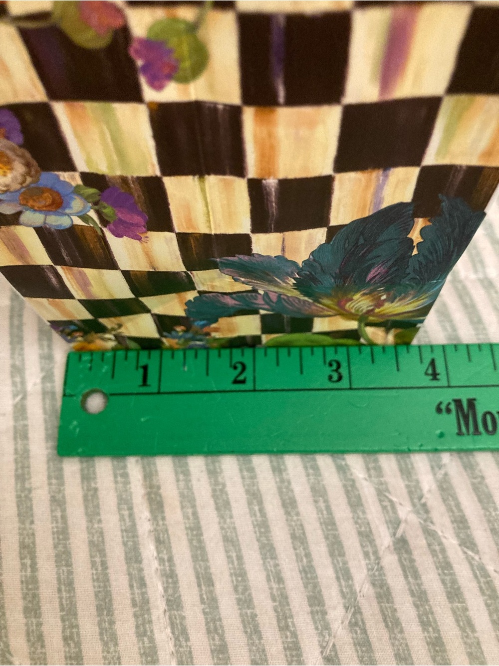 2- MINI MacKenzie-Childs Floral Gift Bags Black Grosgrain Ribbon Handles - Picture 6 of 7
